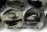 CRU1068 15 inches 12mm round black rutilated quartz beads