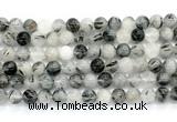 CRU1082 15.5 inches 8mm round black rutilated quartz gemstone beads