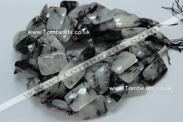 CRU11 15.5 inches 20*30mm faceted rectangle black rutilated quartz beads