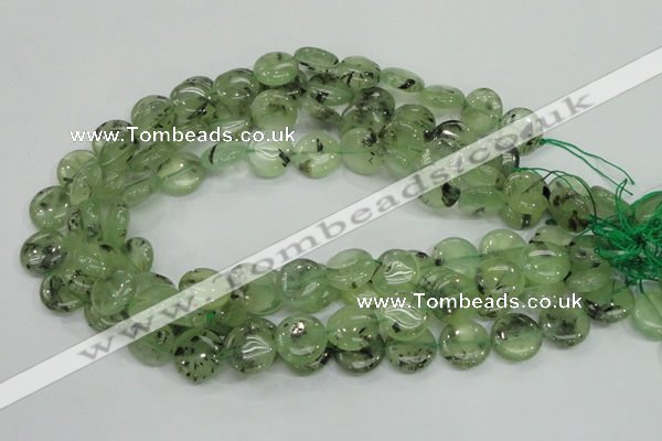 CRU110 15.5 inches 16mm flat round green rutilated quartz beads