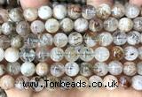 CRU1138 15 inches 8mm round black gold rutilated quartz beads