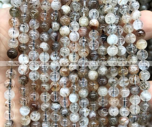 CRU1142 15 inches 6mm round black gold rutilated quartz beads