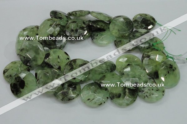 CRU117 15.5 inches 30mm faceted coin green rutilated quartz beads