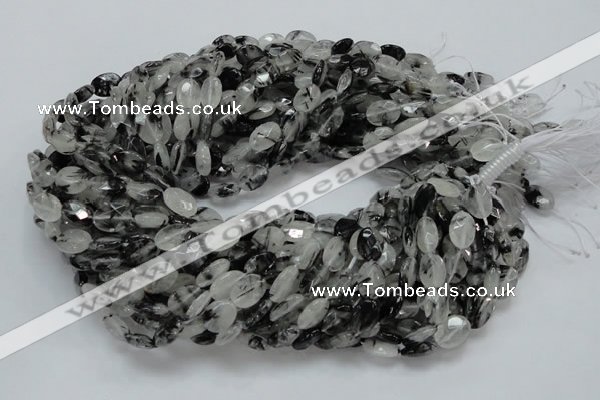 CRU12 15.5 inches 9*12mm faceted oval black rutilated quartz beads