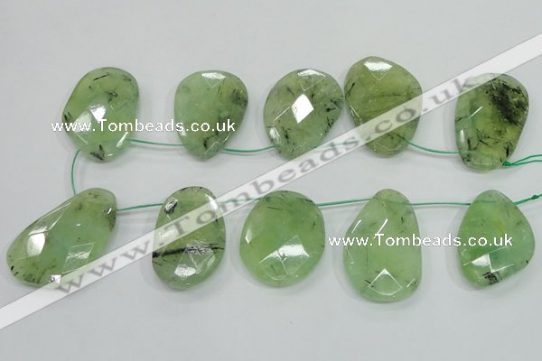 CRU137 15.5 inches 35*45mm faceted freeform green rutilated quartz beads