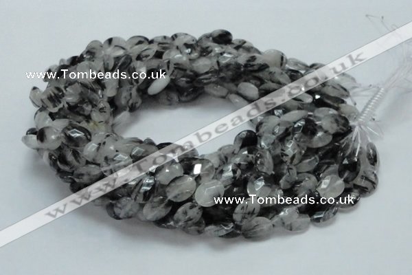 CRU14 15.5 inches 11*14mm faceted oval black rutilated quartz beads