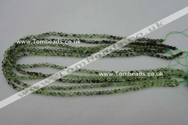 CRU150 15.5 inches 4mm faceted round green rutilated quartz beads