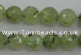 CRU154 15.5 inches 12mm faceted round green rutilated quartz beads