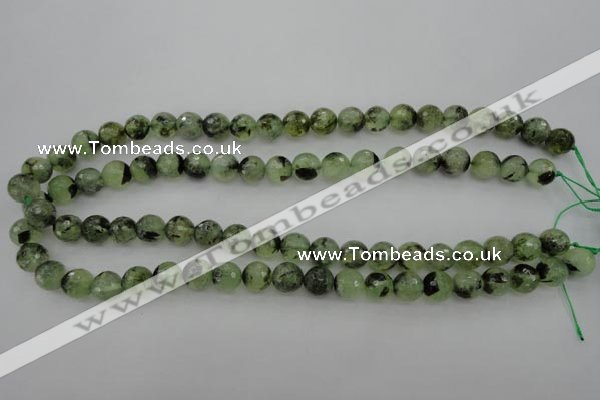 CRU155 15.5 inches 10mm faceted round green rutilated quartz beads