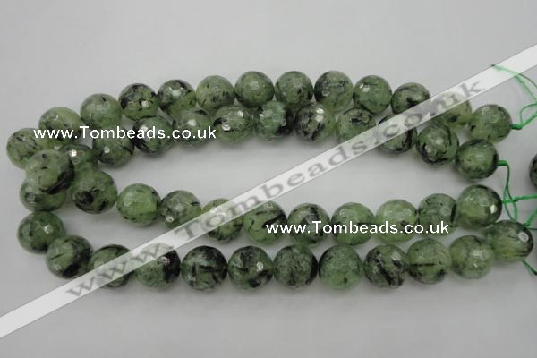 CRU158 15.5 inches 16mm faceted round green rutilated quartz beads