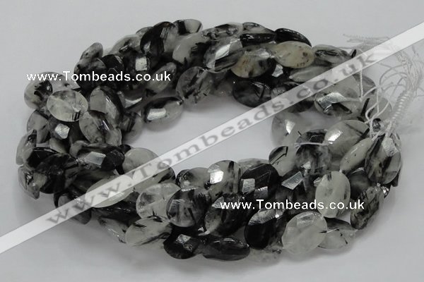 CRU16 15.5 inches 15*20mm faceted oval black rutilated quartz beads