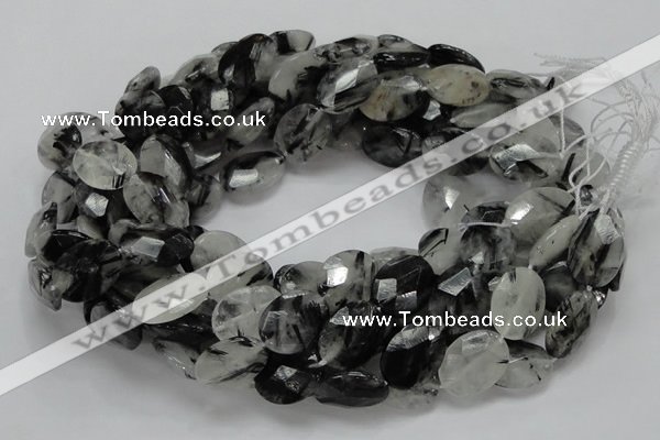 CRU16 15.5 inches 15*20mm faceted oval black rutilated quartz beads