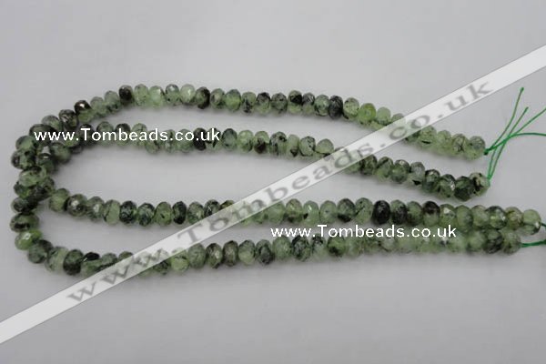 CRU162 15.5 inches 6*10mm faceted rondelle green rutilated quartz beads