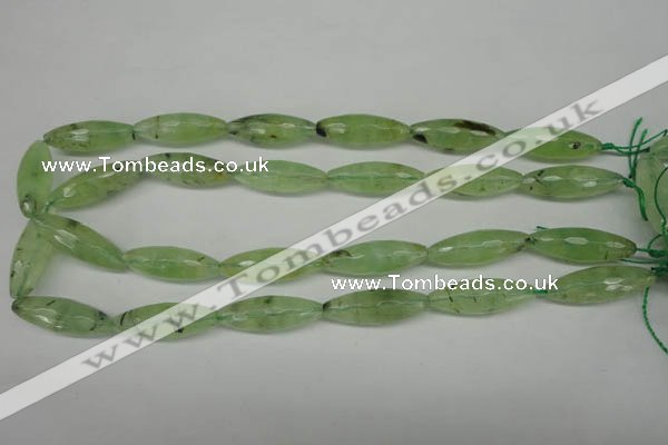 CRU167 15.5 inches 10*30mm faceted rice green rutilated quartz beads