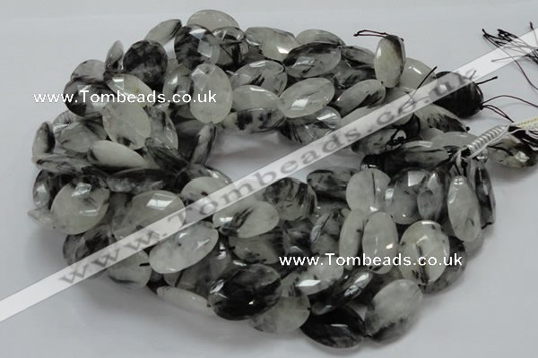 CRU17 15.5 inches 18*25mm faceted oval black rutilated quartz beads
