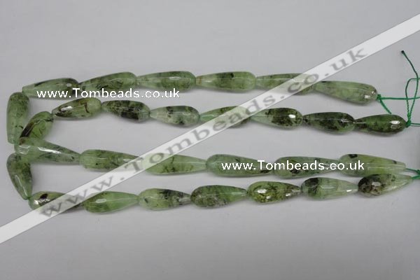 CRU175 15.5 inches 10*30mm faceted teardrop green rutilated quartz beads