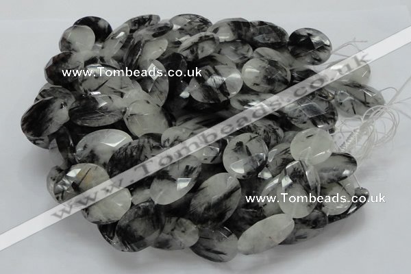 CRU18 15.5 inches 22*25mm faceted oval black rutilated quartz beads