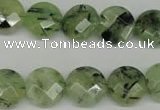 CRU183 15.5 inches 14mm faceted coin green rutilated quartz beads