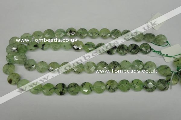 CRU183 15.5 inches 14mm faceted coin green rutilated quartz beads