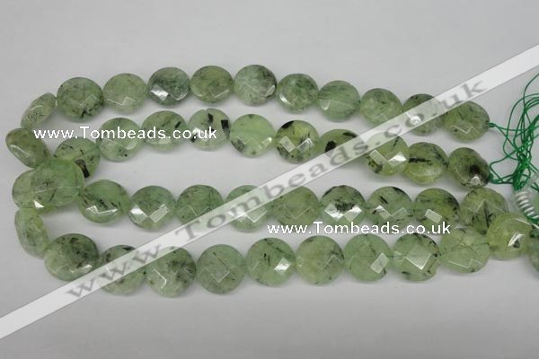 CRU185 15.5 inches 18mm faceted coin green rutilated quartz beads