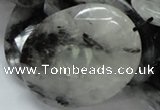 CRU21 15.5 inches 35*50mm faceted oval black rutilated quartz beads