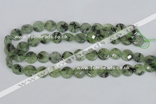 CRU211 15 inches 16mm faceted coin green rutilated quartz beads