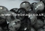 CRU22 15.5 inches 15*20mm faceted egg-shaped black rutilated quartz beads