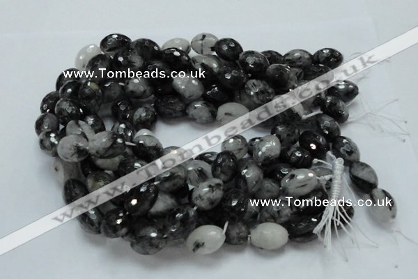 CRU22 15.5 inches 15*20mm faceted egg-shaped black rutilated quartz beads