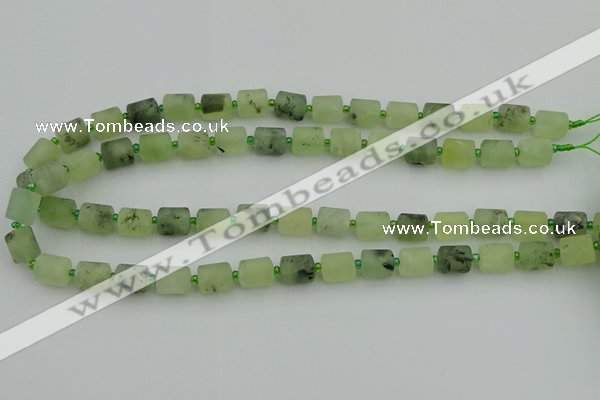 CRU231 15.5 inches 9*11mm tube matte green rutilated quartz beads