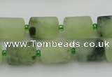 CRU232 15.5 inches 10*14mm tube matte green rutilated quartz beads