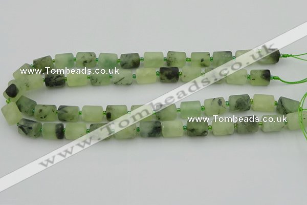 CRU232 15.5 inches 10*14mm tube matte green rutilated quartz beads