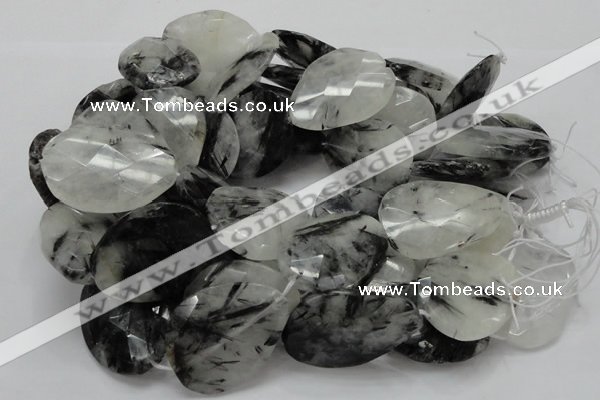 CRU24 15.5 inches 30*40mm faceted freeform black rutilated quartz beads