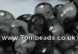 CRU25 15.5 inches 12*16mm faceted egg-shaped black rutilated quartz beads