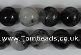 CRU306 15.5 inches 14mm round black rutilated quartz beads