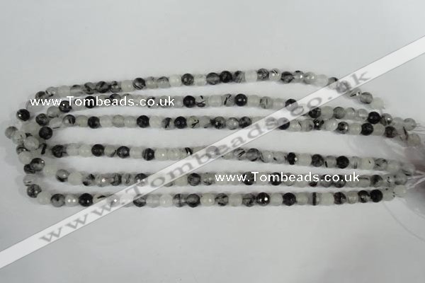 CRU312 15.5 inches 6mm faceted round black rutilated quartz beads