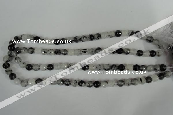 CRU313 15.5 inches 8mm faceted round black rutilated quartz beads