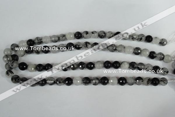 CRU314 15.5 inches 10mm faceted round black rutilated quartz beads