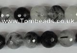 CRU315 15.5 inches 12mm faceted round black rutilated quartz beads