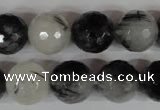 CRU316 15.5 inches 14mm faceted round black rutilated quartz beads