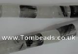 CRU328 15.5 inches 8*11mm column black rutilated quartz beads