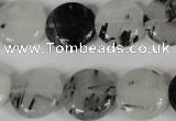 CRU340 15.5 inches 15mm flat round black rutilated quartz beads