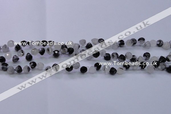 CRU345 Top drilled 7*7mm faceted teardrop black rutilated quartz beads