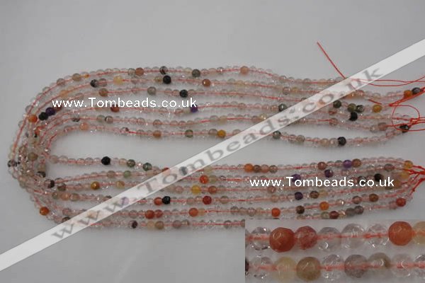 CRU400 15.5 inches 4mm faceted round Multicolor rutilated quartz beads