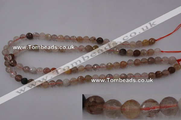 CRU402 15.5 inches 8mm faceted round Multicolor rutilated quartz beads