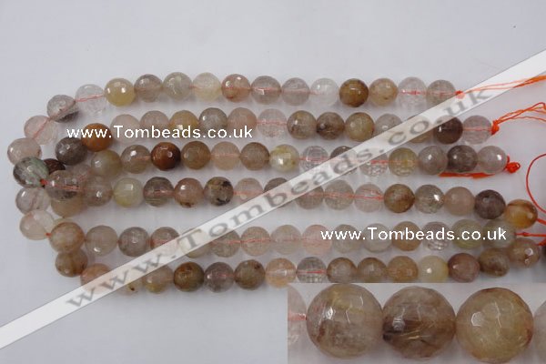 CRU404 15.5 inches 12mm faceted round Multicolor rutilated quartz beads