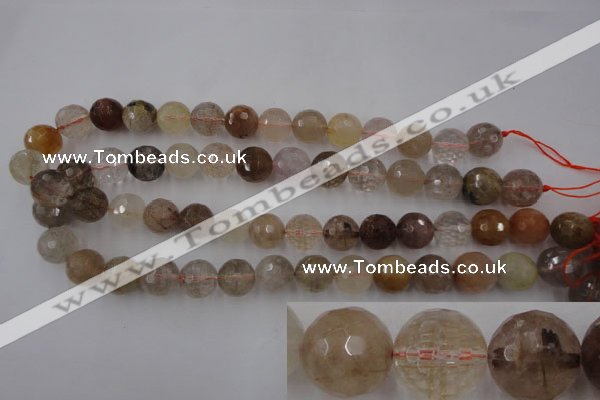 CRU405 15.5 inches 14mm faceted round Multicolor rutilated quartz beads