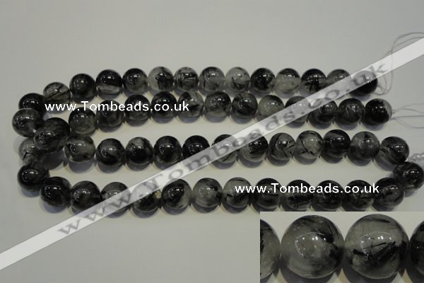 CRU505 15.5 inches 14mm round black rutilated quartz beads wholesale