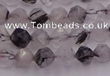 CRU511 15.5 inches 6mm faceted nuggets black rutilated quartz beads