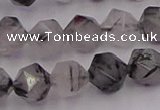 CRU513 15.5 inches 10mm faceted nuggets black rutilated quartz beads