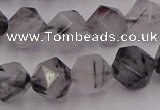 CRU514 15.5 inches 12mm faceted nuggets black rutilated quartz beads